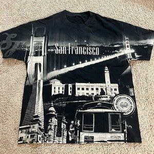 Vintage San Francisco Shirt XLarge Black All Over Print City Scape Vacation Y2K